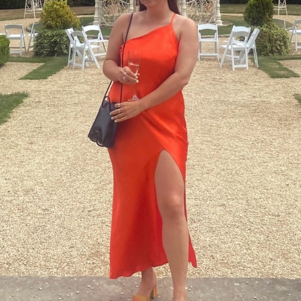 ASOS: orange satin asymmetric satin dress